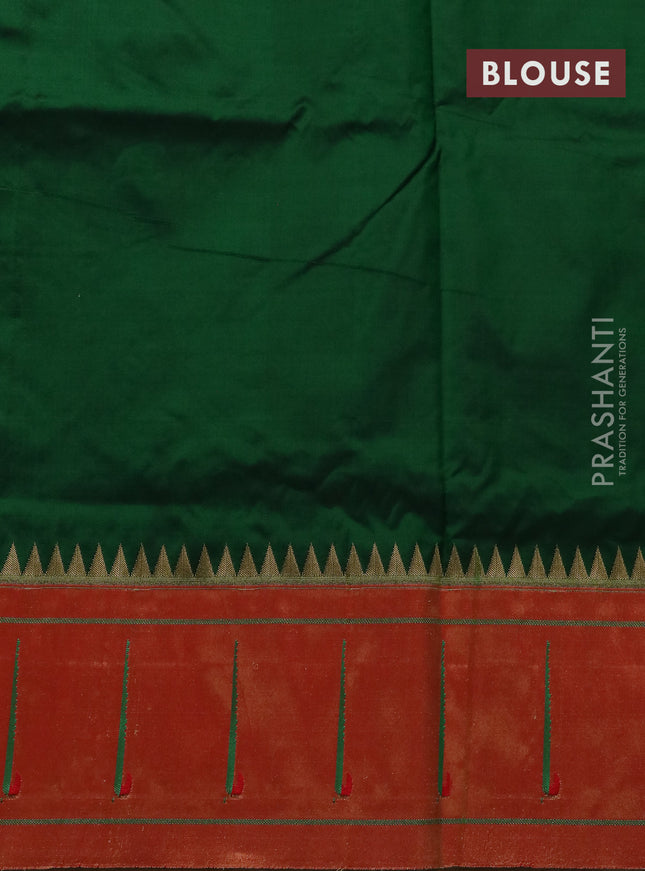 Pure paithani silk saree green and red with zari woven buttas and zari woven muniya butta border