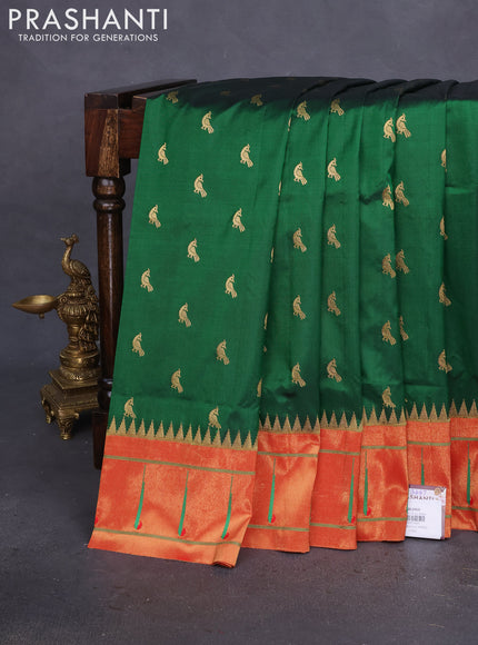 Pure paithani silk saree green and red with zari woven buttas and zari woven muniya butta border