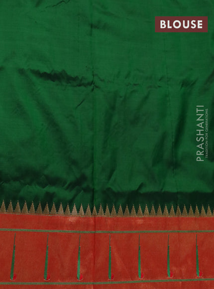 Pure paithani silk saree green and red with zari woven buttas and zari woven muniya butta border