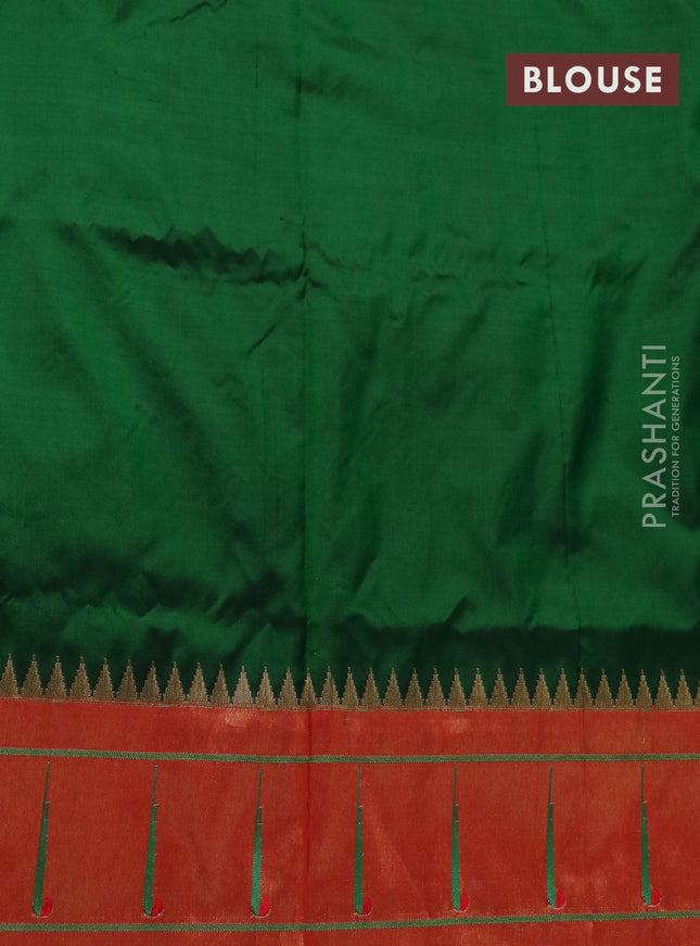 Pure paithani silk saree green and red with zari woven buttas and zari woven muniya butta border