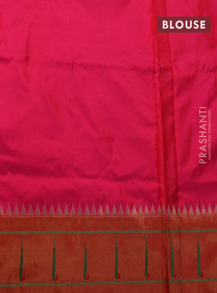 Pure paithani silk saree pink and red with zari woven peacock buttas and zari woven muniya butta border