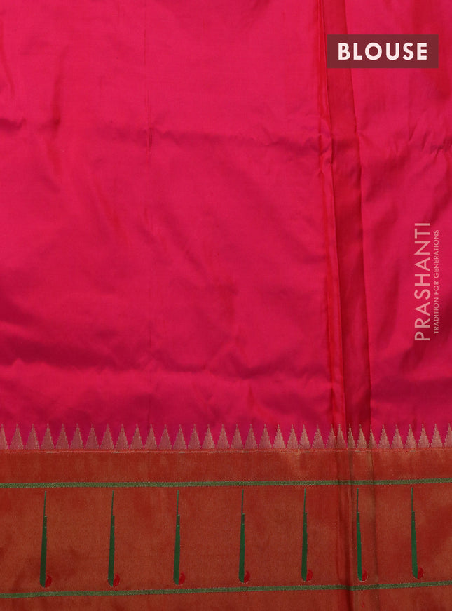 Pure paithani silk saree pink and red with zari woven peacock buttas and zari woven muniya butta border
