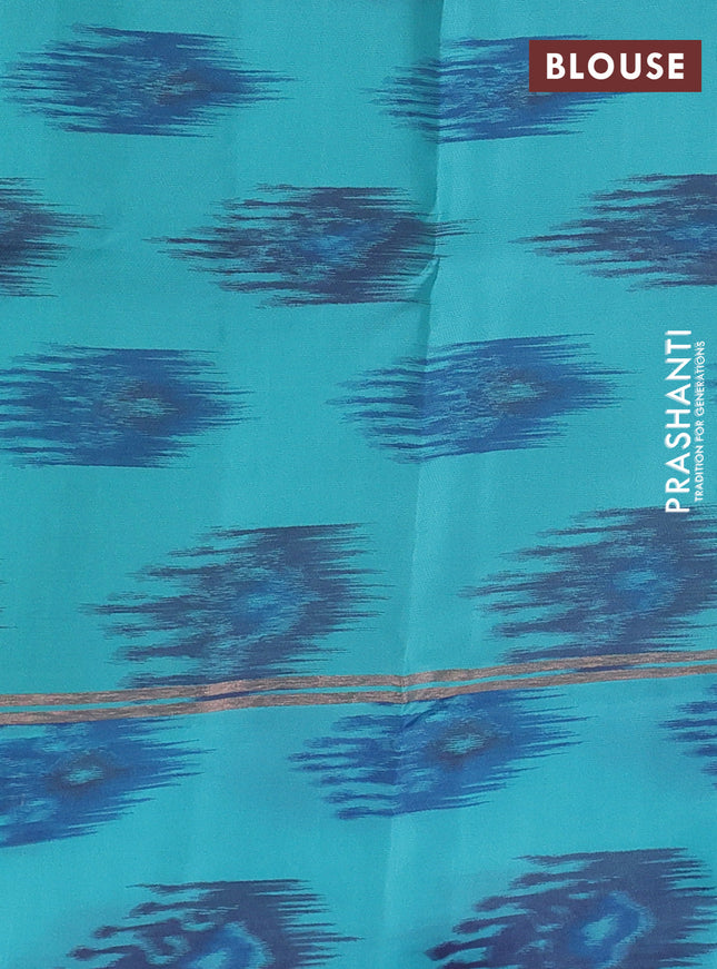 Kanchipuram soft silk saree dual shade of green and teal blue with copper zari weaves & buttas and copper zari woven ikat style border