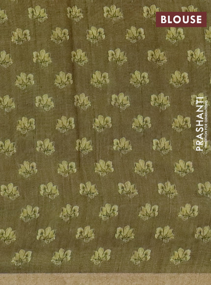 Semi tussar saree elaichi green pastel lavender and mehendi green with allover prints and small zari woven border