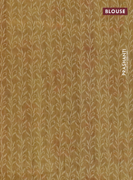 Semi tussar saree pastel grey and yellow with allover prints and small zari woven border