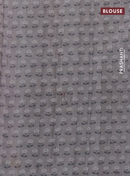 Semi tussar saree pastel pink and grey shade with allover prints and small zari woven border