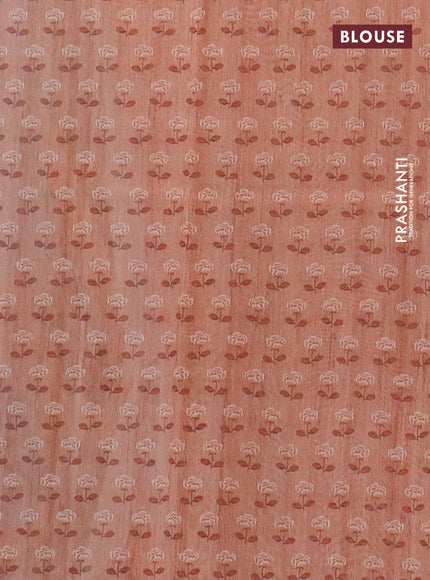 Semi tussar saree pastel grey and peach shade with allover prints and small zari woven border