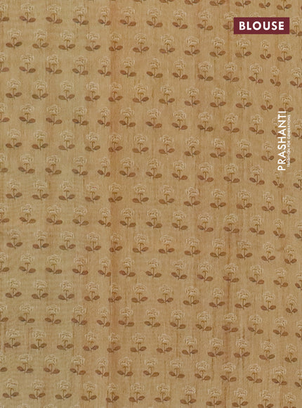 Semi tussar saree pastel green and sandal with allover prints and small zari woven border