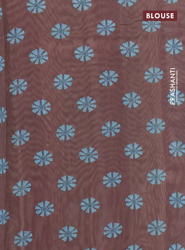 Semi tussar saree grey shade and brown with plain body and long printed zari border