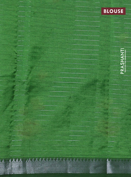 Semi Mangalgiri silk cotton saree green with allover silver zari checks & embroidery work buttas and silver zari woven border