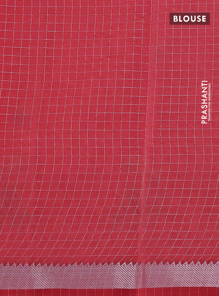 Semi Mangalgiri silk cotton saree red shade with allover silver zari checks & embroidery work buttas and silver zari woven border