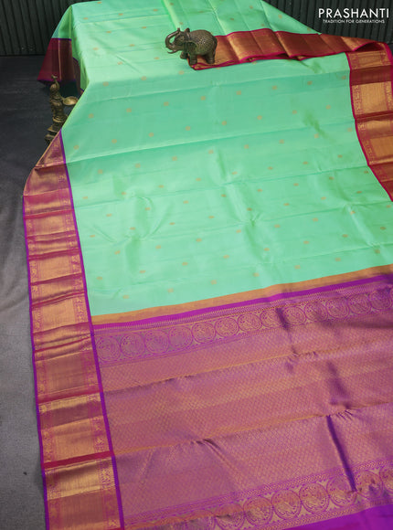 Pure kanchipuram silk saree teal green shade with zari woven buttas and ganga jamuna border