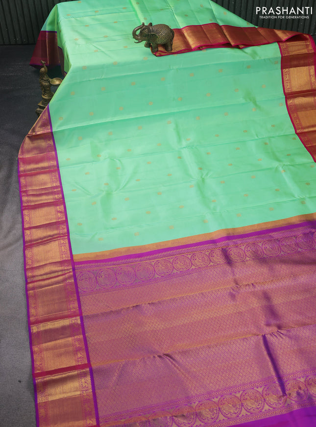 Pure kanchipuram silk saree teal green shade with zari woven buttas and ganga jamuna border