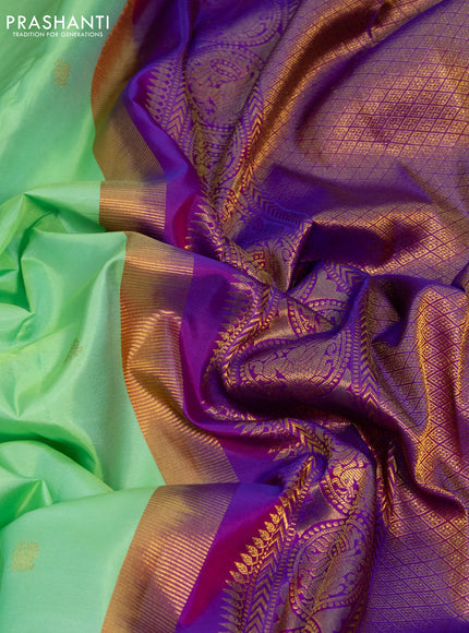 Pure kanchipuram silk saree teal green shade with zari woven buttas and ganga jamuna border