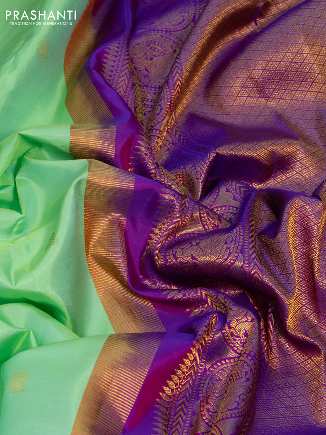 Pure kanchipuram silk saree teal green shade with zari woven buttas and ganga jamuna border