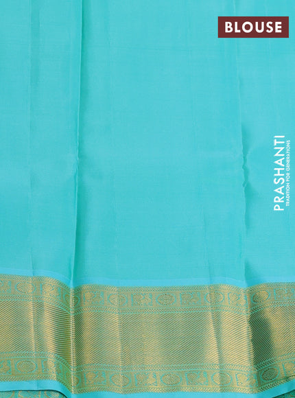 Pure kanchipuram silk saree pink and teal shade with zari woven paisley buttas and zari woven border