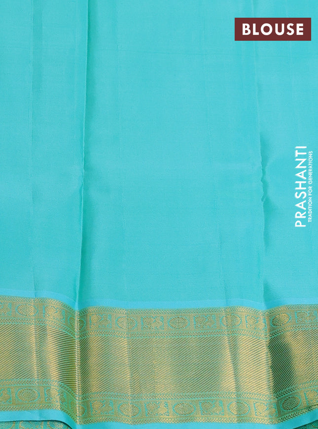 Pure kanchipuram silk saree pink and teal shade with zari woven paisley buttas and zari woven border