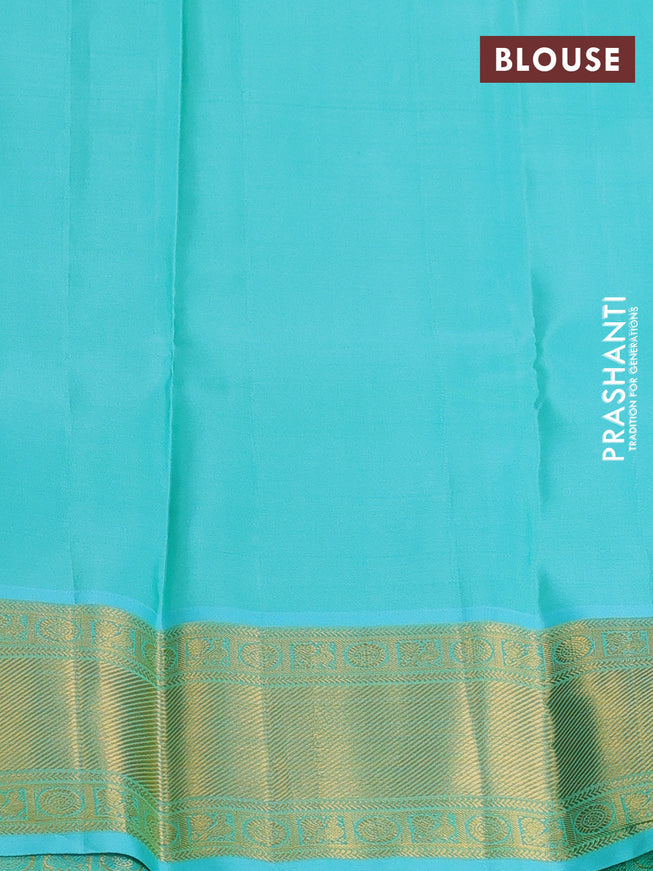 Pure kanchipuram silk saree pink and teal shade with zari woven paisley buttas and zari woven border