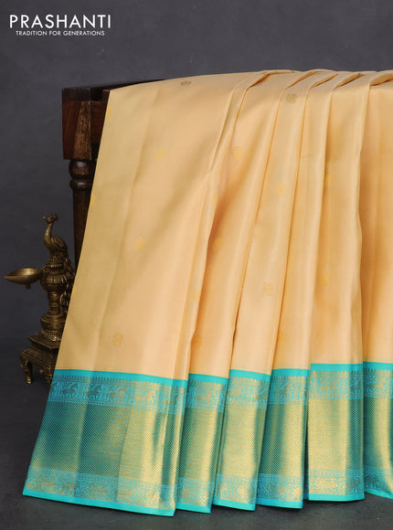 Pure kanchipuram silk saree cream with zari woven buttas and ganga jamuna border
