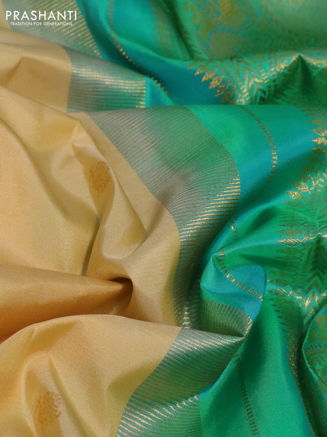 Pure kanchipuram silk saree cream with zari woven buttas and ganga jamuna border