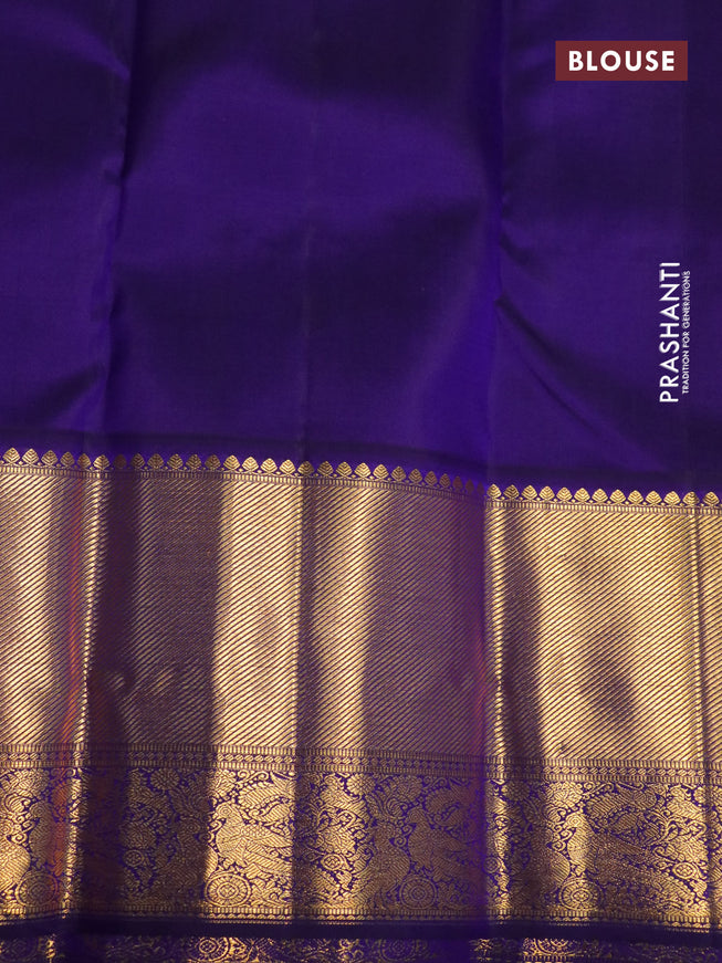 Pure kanchipuram silk saree peach pink and blue with allover zari butta weaves and zari woven korvai border