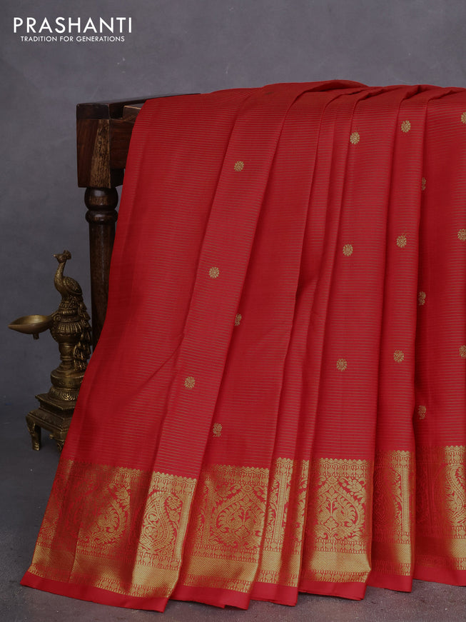 Pure kanchipuram silk saree red with allover zari weaves & buttas and zari woven border