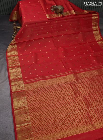 Pure kanchipuram silk saree red with allover zari weaves & buttas and zari woven border