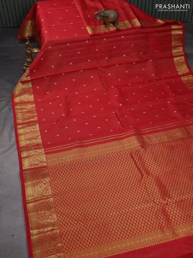 Pure kanchipuram silk saree red with allover zari weaves & buttas and zari woven border