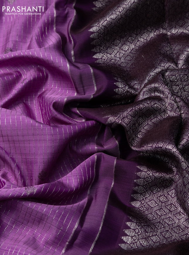 Pure kanchipuram silk saree mild purple and dual shade of purple with allover thread & zari weaves and simple boder