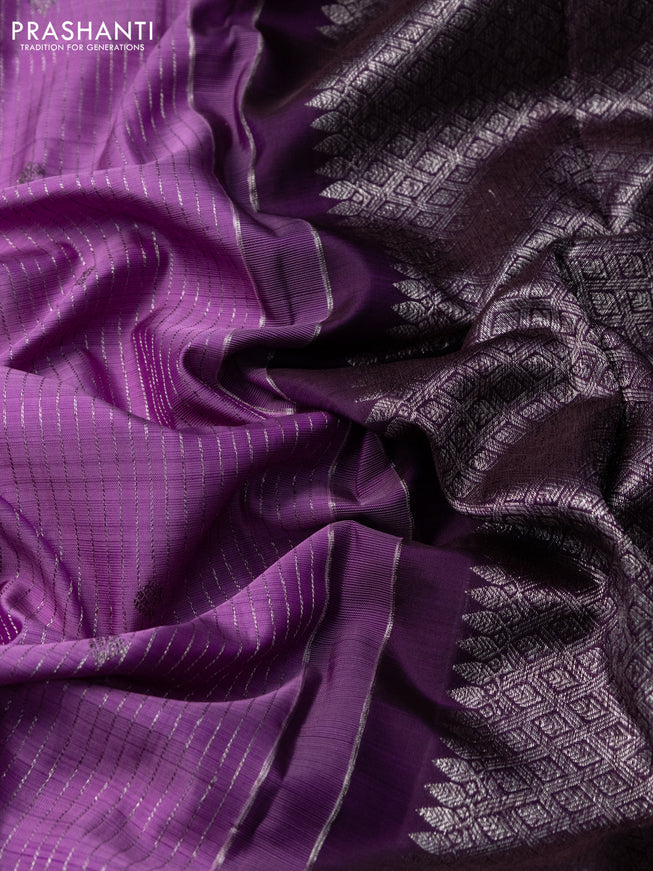 Pure kanchipuram silk saree mild purple and dual shade of purple with allover thread & zari weaves and simple boder