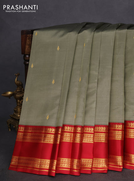 Pure kanchipuram silk saree elaichi green and maroon with zari woven buttas and rettapet zari woven border