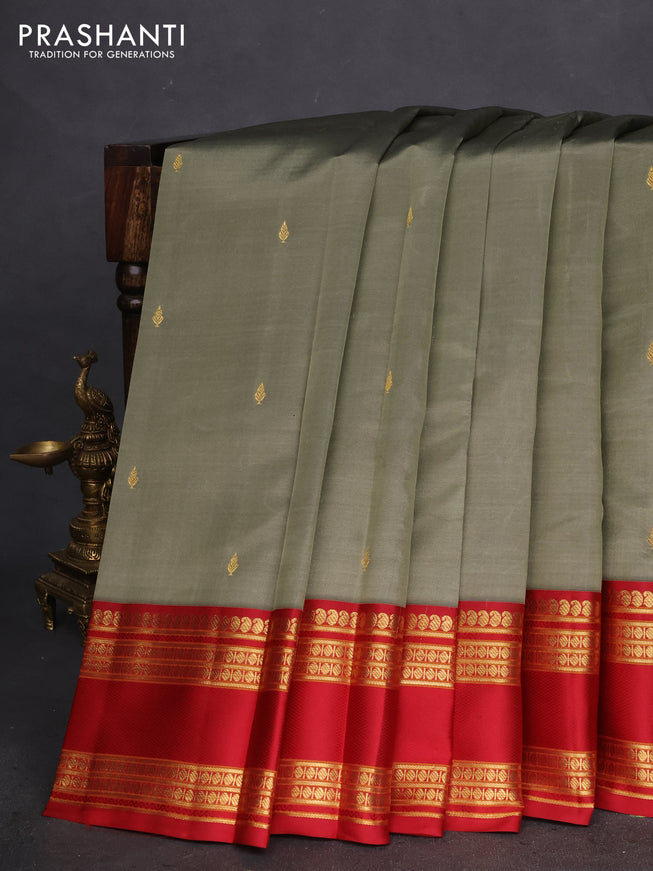 Pure kanchipuram silk saree elaichi green and maroon with zari woven buttas and rettapet zari woven border