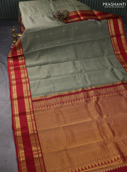 Pure kanchipuram silk saree elaichi green and maroon with zari woven buttas and rettapet zari woven border