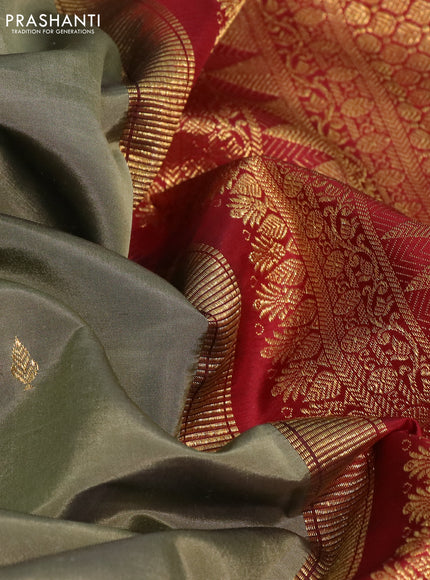 Pure kanchipuram silk saree elaichi green and maroon with zari woven buttas and rettapet zari woven border