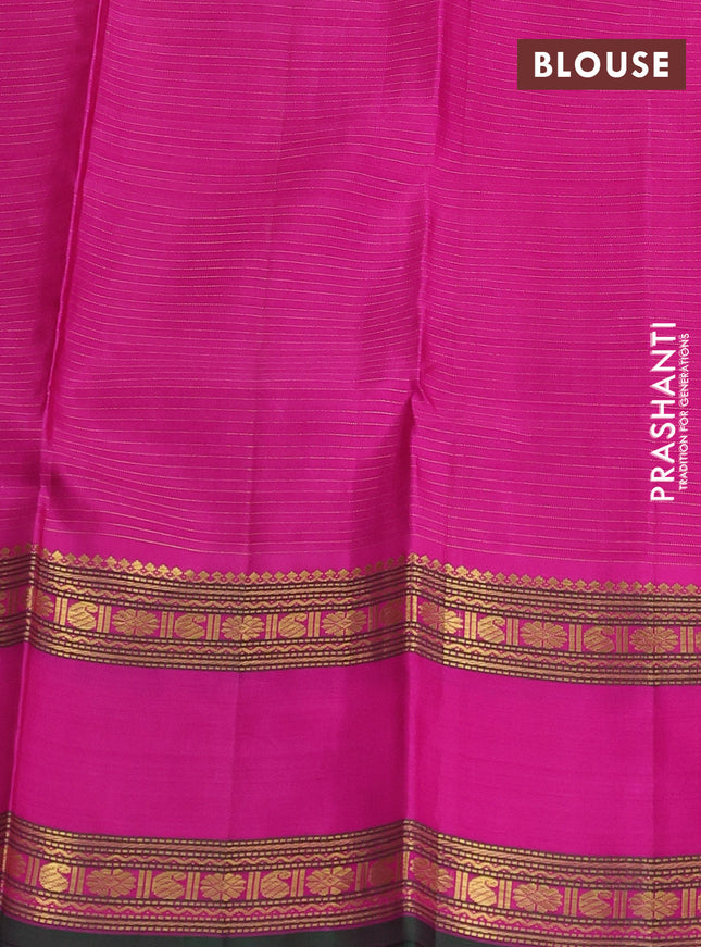 Pure kanchipuram silk saree multi colour and pink green with allover zari checked pattern and long rettapet zari woven border