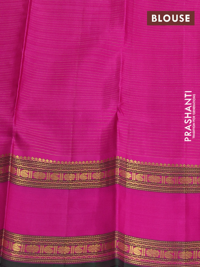 Pure kanchipuram silk saree multi colour and pink green with allover zari checked pattern and long rettapet zari woven border