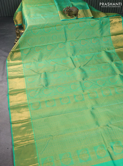 Pure kanchipuram silk saree dual shade of green with allover zari woven brocade weaves and zari woven border