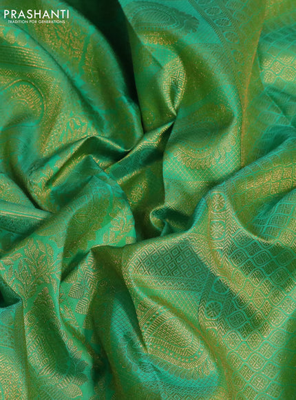 Pure kanchipuram silk saree dual shade of green with allover zari woven brocade weaves and zari woven border