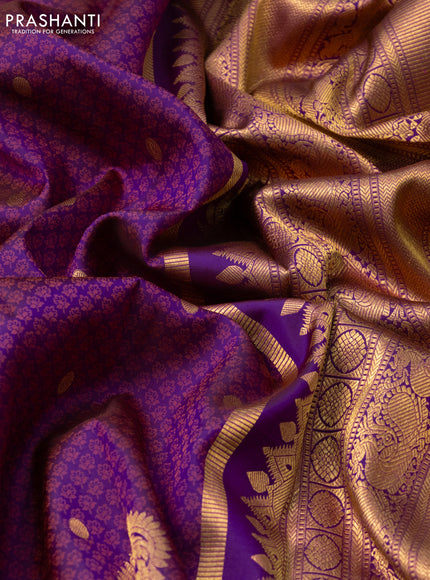 Pure kanchipuram silk saree magenta pink and dual shade of orange with allover thread & zari brocade weaves and zari woven border