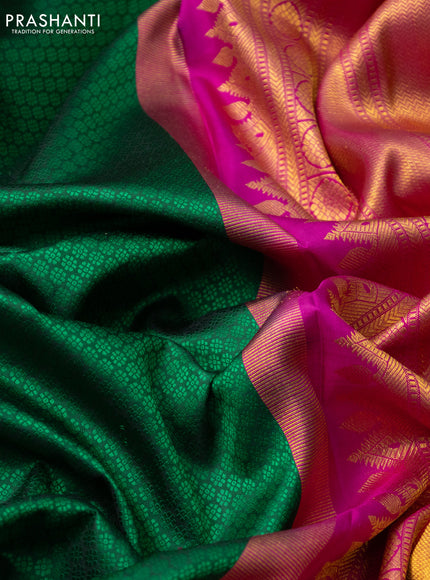 Pure kanchipuram silk saree green and pink with allover self emboss and long rich zari woven border
