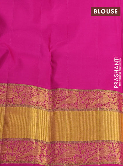 Pure kanchipuram silk saree green and pink with allover self emboss and long rich zari woven border