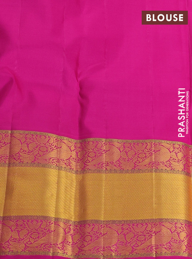 Pure kanchipuram silk saree green and pink with allover self emboss and long rich zari woven border