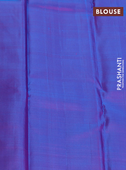 Pure kanchipuram silk saree pink and dual shade of blue with half & half style and long zari woven border