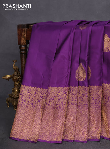 Pure kanchipuram silk saree violet with zari woven buttas and long zari woven border