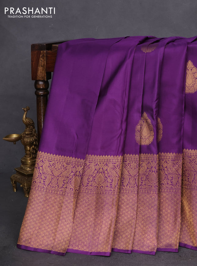 Pure kanchipuram silk saree violet with zari woven buttas and long zari woven border