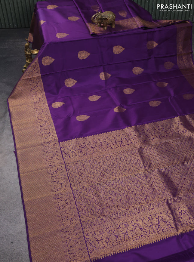 Pure kanchipuram silk saree violet with zari woven buttas and long zari woven border
