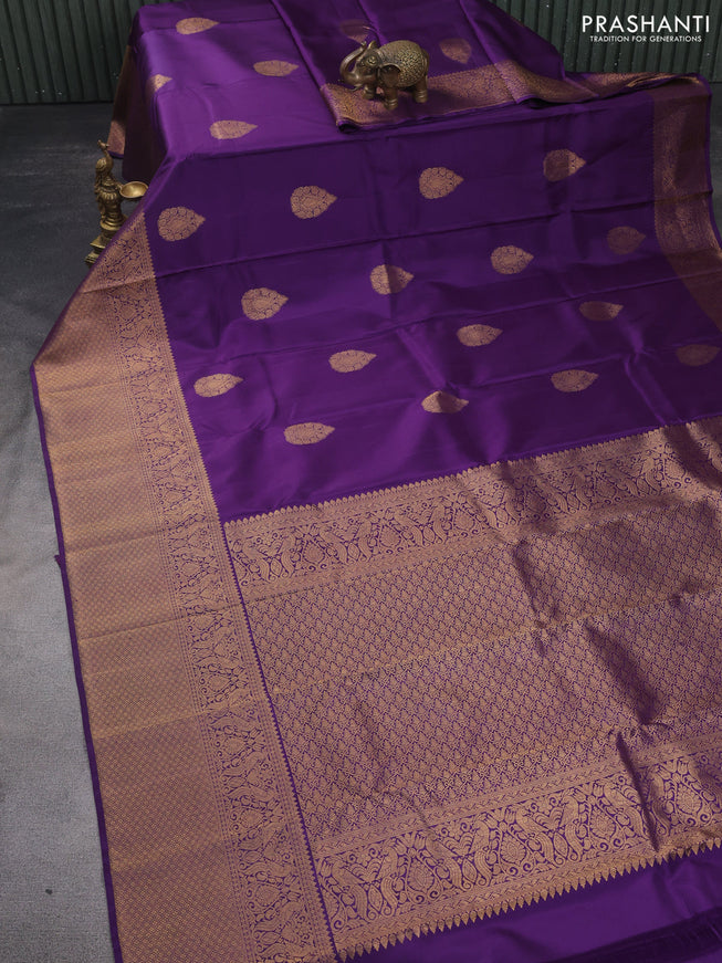 Pure kanchipuram silk saree violet with zari woven buttas and long zari woven border