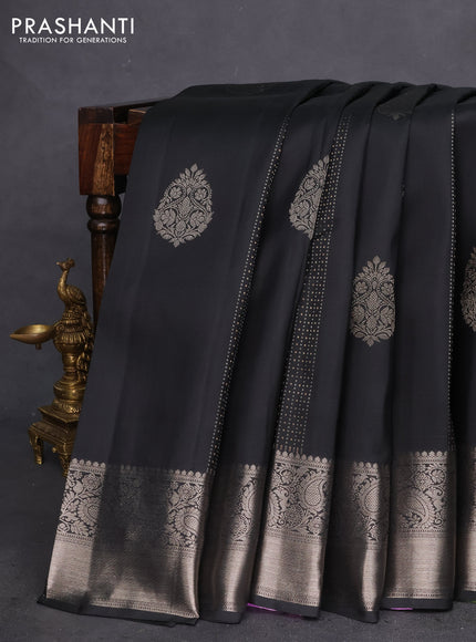 Pure kanchipuram silk saree black and lavender with allover zari weaves & buttas and zari woven border