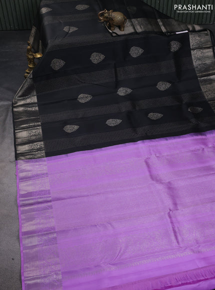 Pure kanchipuram silk saree black and lavender with allover zari weaves & buttas and zari woven border