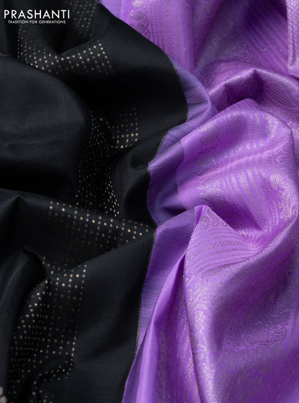 Pure kanchipuram silk saree black and lavender with allover zari weaves & buttas and zari woven border